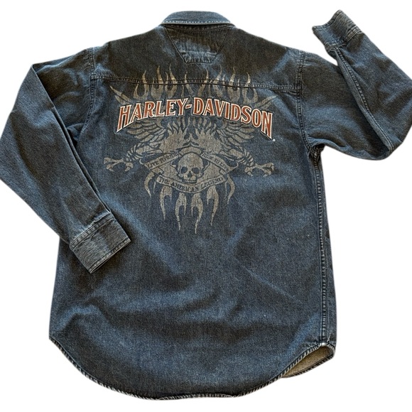 Harley-Davidson Other - Harley-Davidson Vintage “Live to Ride” Denim Long Sleeve Button Up Shirt Size M